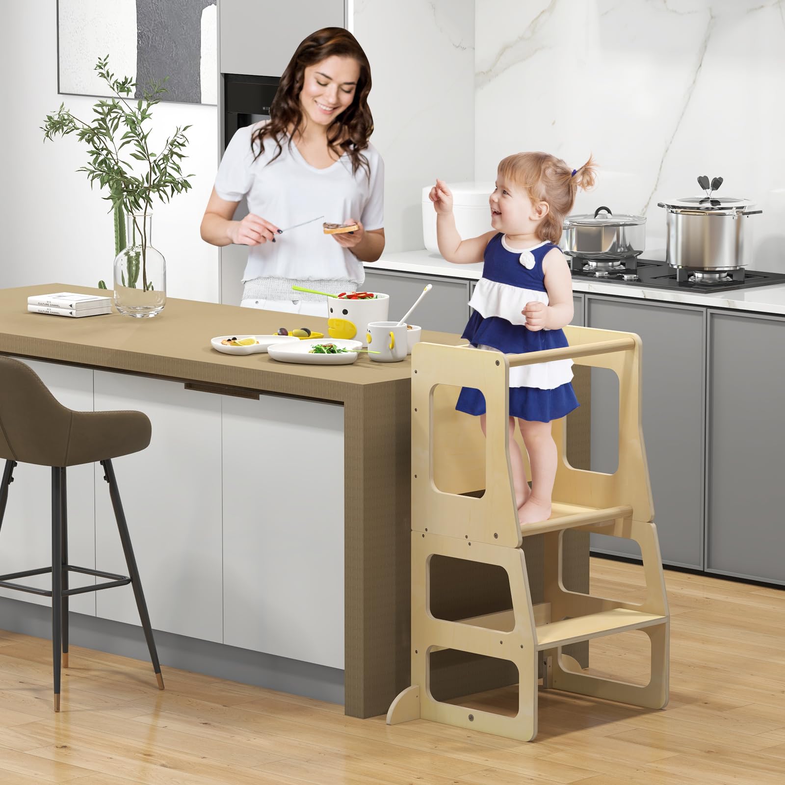 3-in-1 Foldable Kitchen Standing Tower for Toddlers