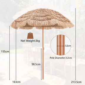 7.2 FT Thatched Tiki Umbrella, Hawaiian Style Hula Beach Umbrella w/Tilt