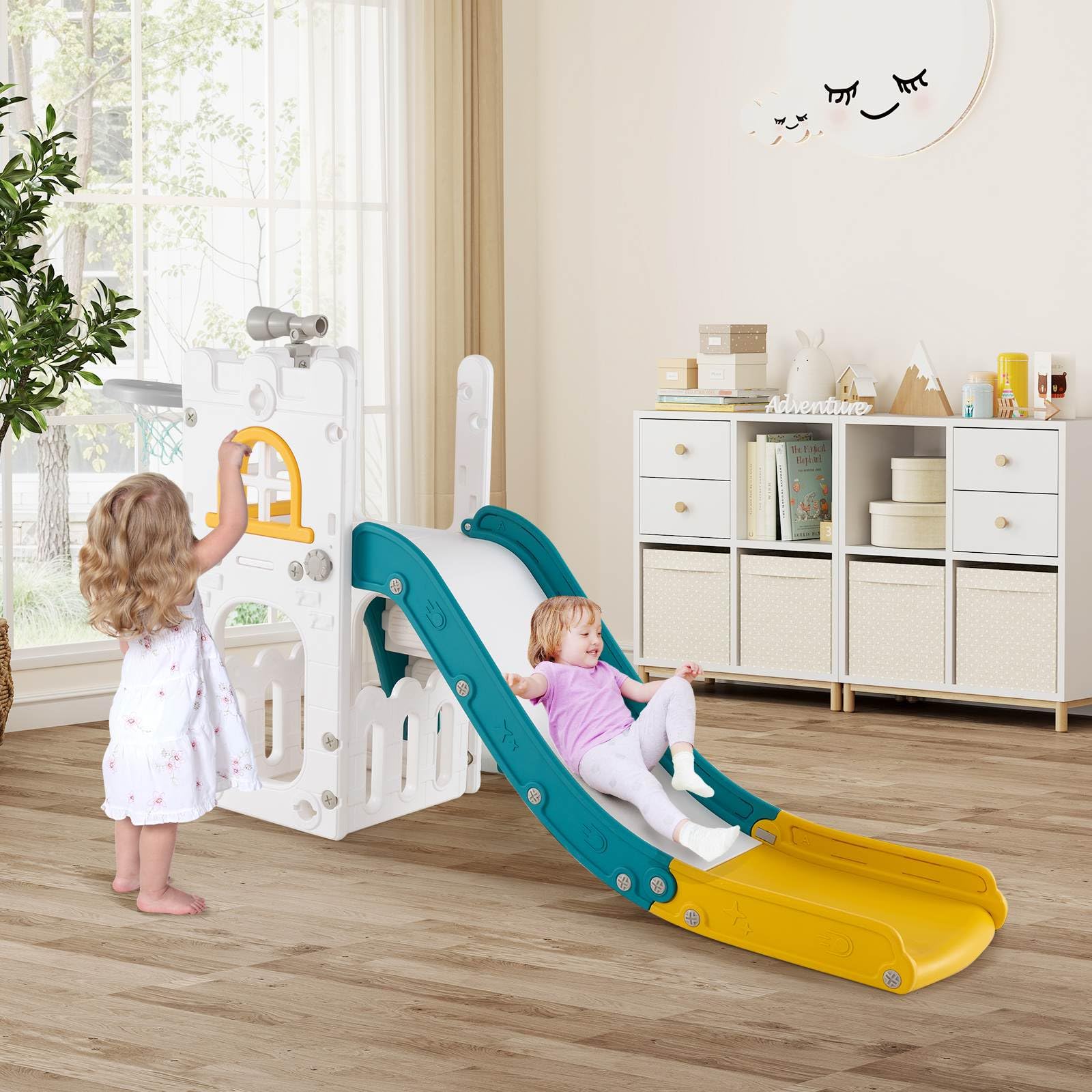HONEY JOY 6 in 1 L-Shaped Toddle Slide for Toddlers Age 1-3