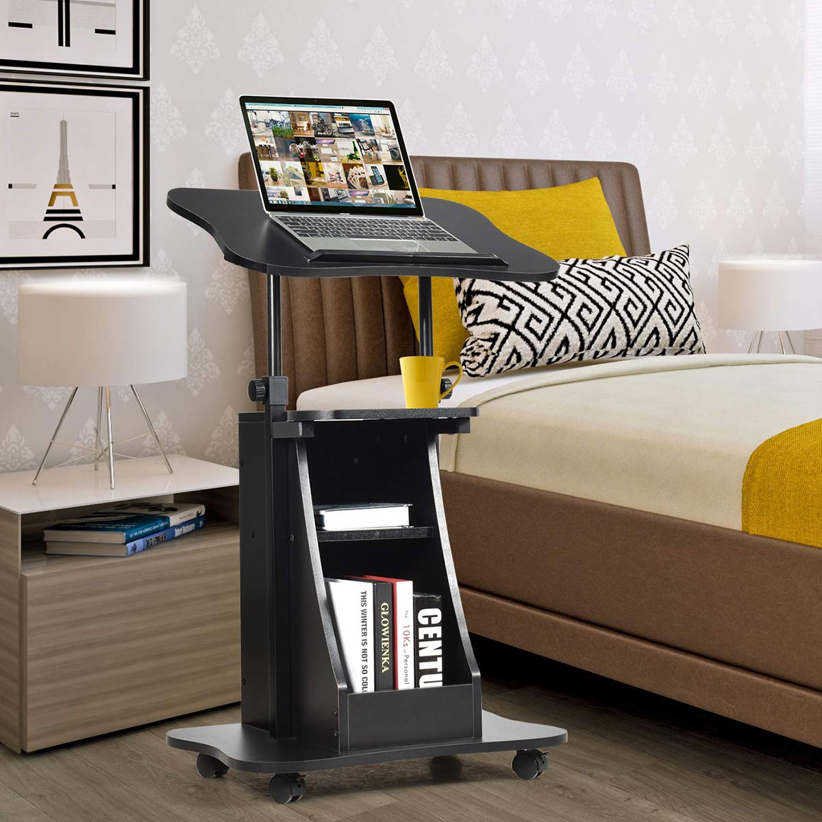 Giantex Mobile Laptop Desk, Height Adjustable Computer iPad PC Stand Table w/Wheels & Storage