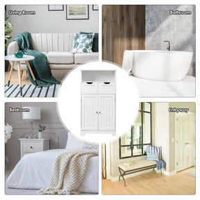 Bathroom Floor Cabinet, Storage Cabinet w/One Open Shelf Two Doors and Two Adjustable Drawers