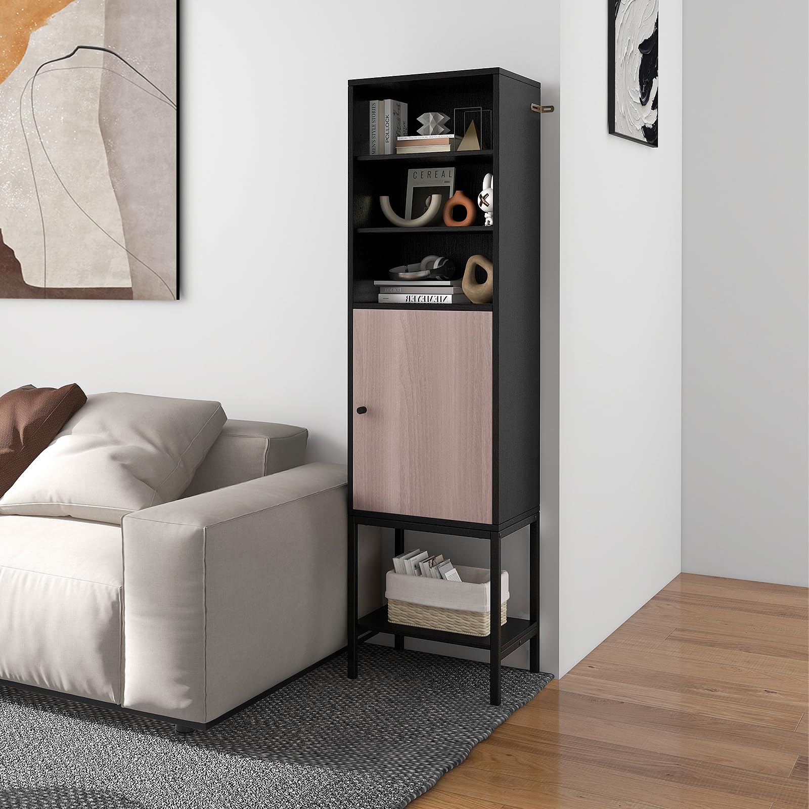 146 cm Tall Bathroom Cabinet Slim Cupboard Storage Organizer Adjustable Shelf