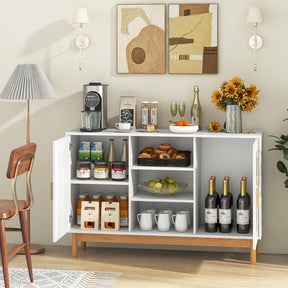 Giantex 120cm Sideboard Buffet Cabinet, Floor Storage Cabinet with 2 Bamboo Woven Doors