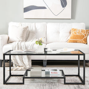 Giantex Modern 2-Tier Coffee Table, Rectangular Accent Table with Golden Metal Frame