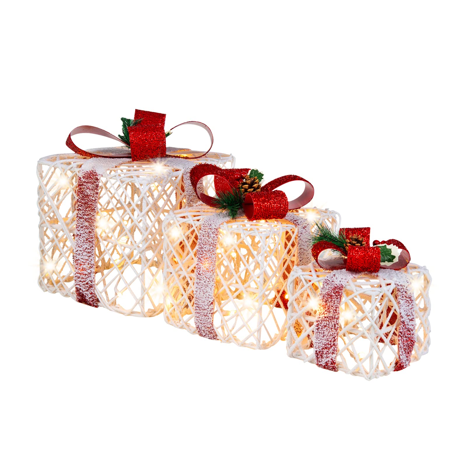Set of 3 Gift Boxes Christmas Lighted Decoration with 6 Hours Timing Function