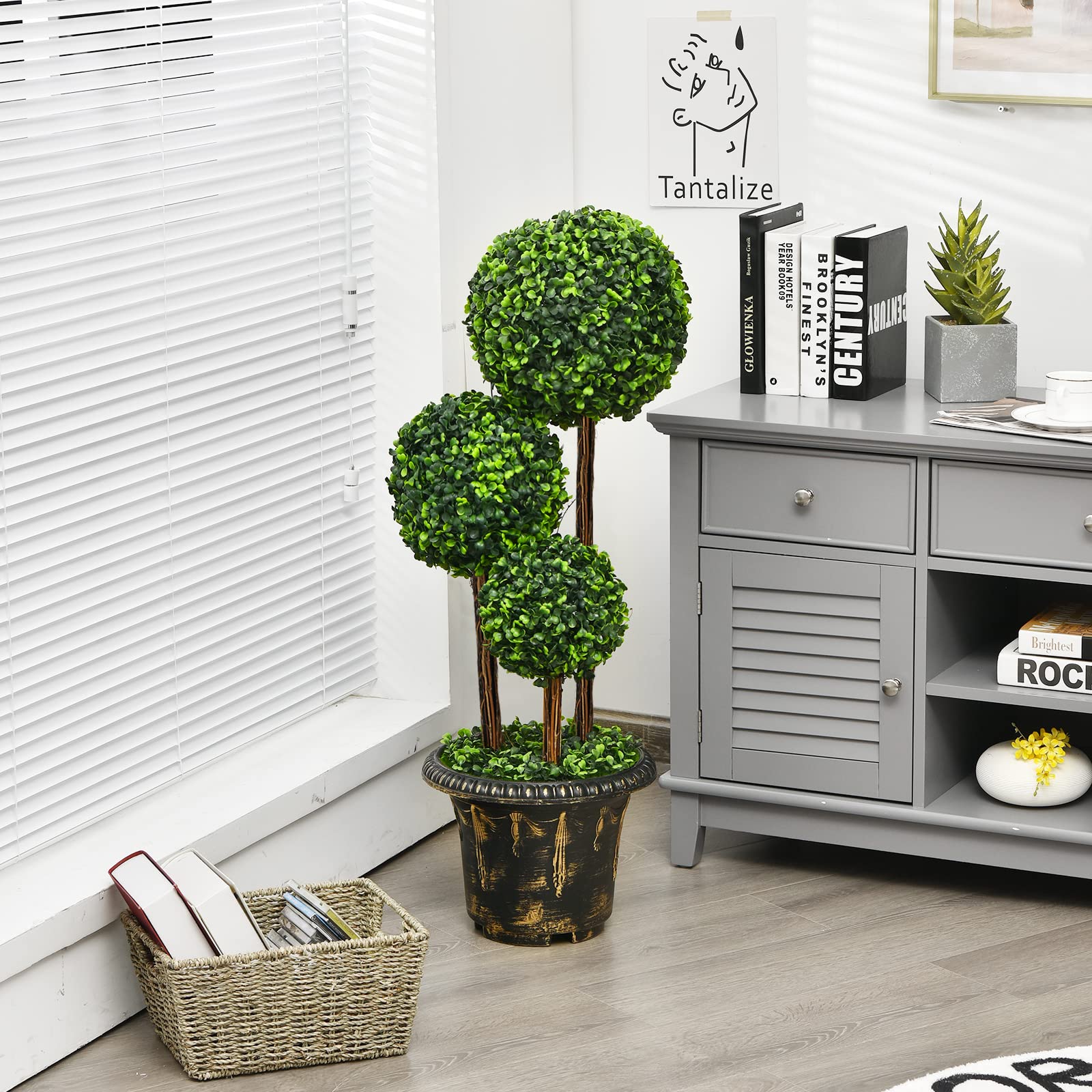 Giantex Topiary Artificial Tree, Fake Greenery Plants w/Realistic Leaves, Decorative Pot