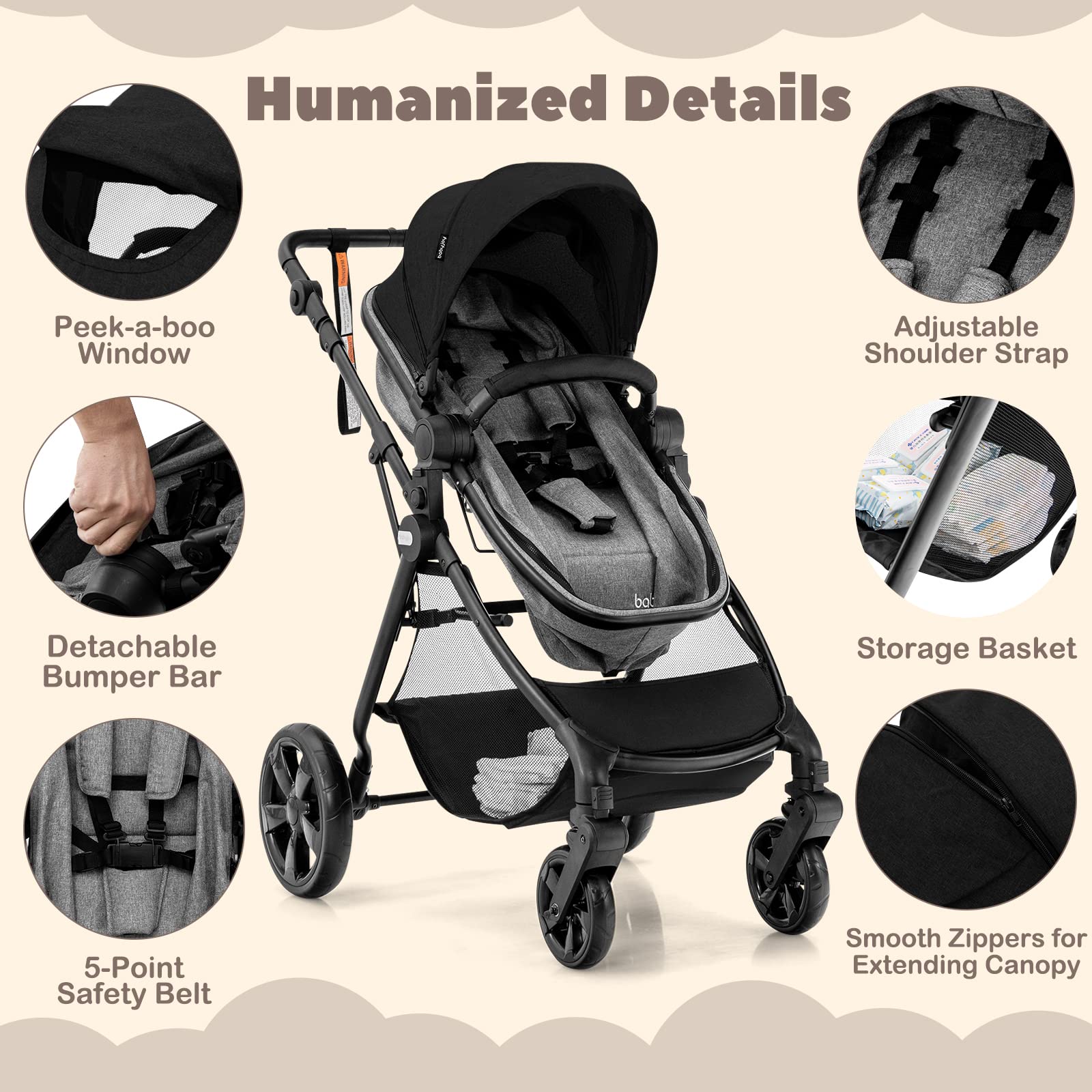 BABY JOY 2 in 1 High Landscape Baby Stroller, Convertible Baby Pram Jogger