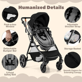 BABY JOY 2 in 1 High Landscape Baby Stroller, Convertible Baby Pram Jogger