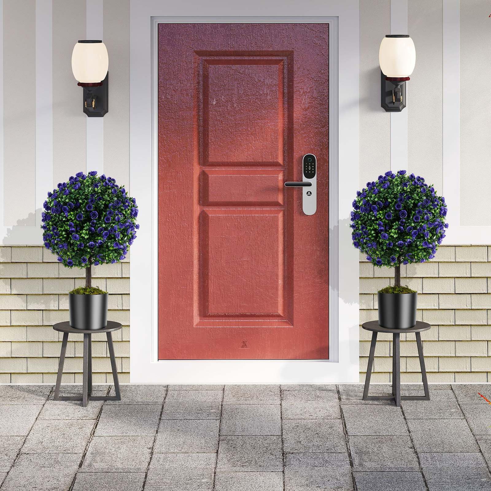 et of 2 Artificial Purple Rose Topiary Ball Trees