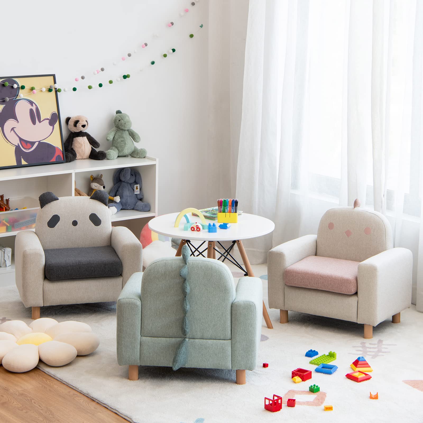 HONEY JOY Kids Sofa, Toddler Chair w/Solid Wood Frame, Thick Cushion, Child Armchair for Play Room