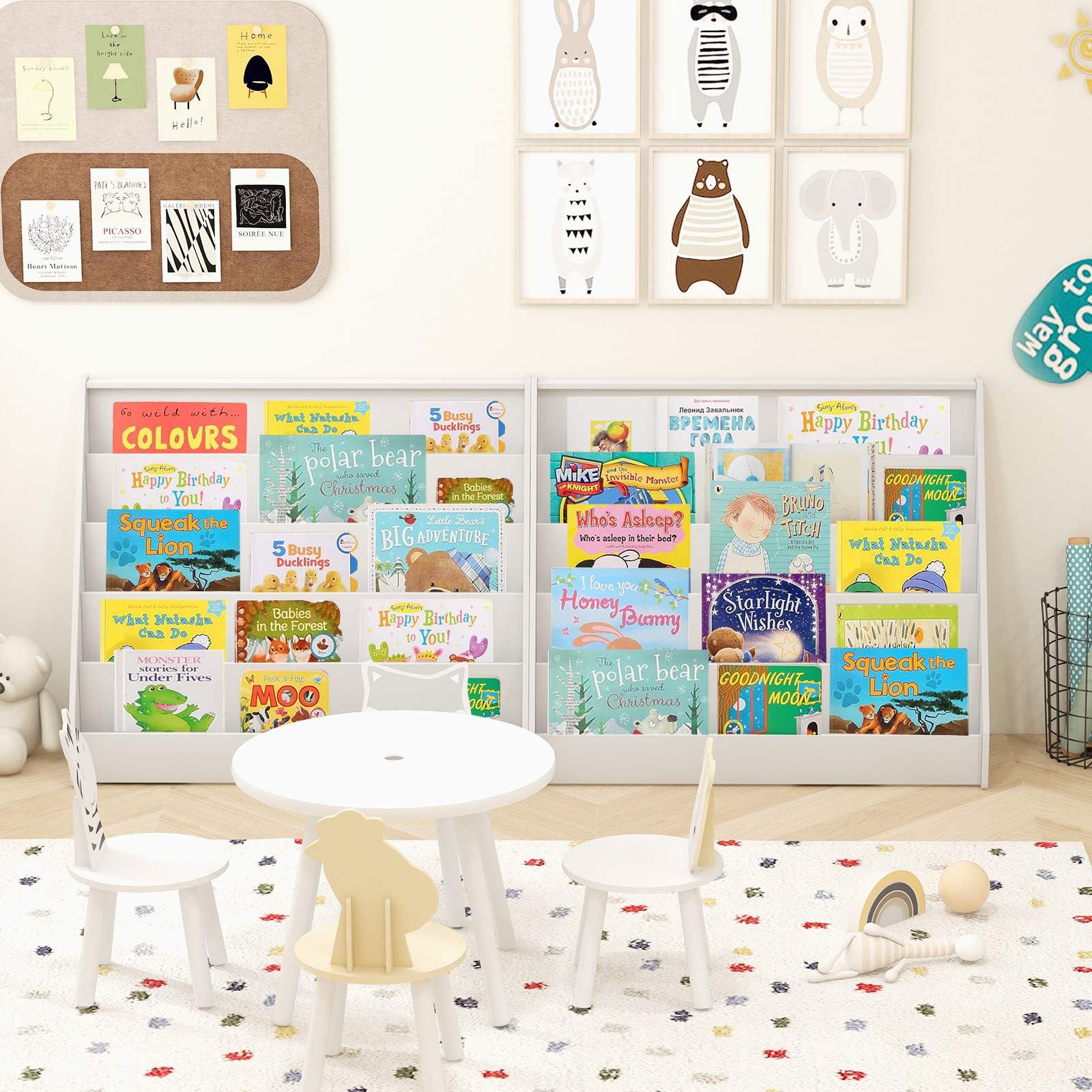 5 Tier Kids Bookshelf, Toddler Book Display Storage Shelves, Floor Toy Book Case Magazine Rack