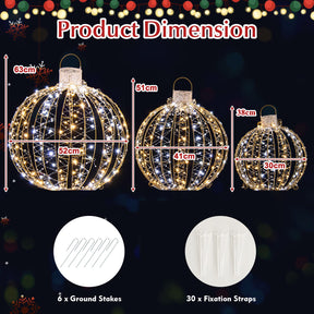 3 Pack Christmas Balls, Outdoor Hanging Light Spheres w/30 Cable Ties & 6 Stakes