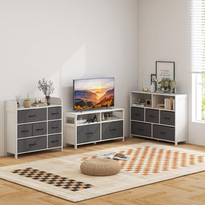 Giantex Fabric Dresser for Bedroom, Wide Chest of Drawers w/ 5 Drawers