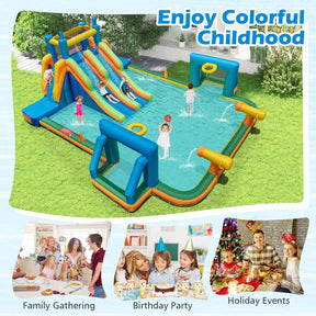 HONEY JOY Inflatable Water Slide, 19x17FT Large Waterslide Park w/Dual Long Slides & Climbing Walls