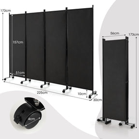 Giantex 4-Panel Folding Room Divider, 1.73m Rolling Privacy Screen with Lockable Wheels