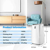 14000/16000 BTU 4-in-1 Portable Air Conditioner with Fan and Sleep Mode