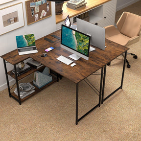 L-Shaped Desk with Power Outlet, Home Office Computer Desk with Reversible Adjustable Storage Shelves