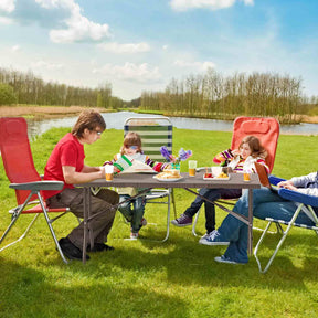 1.5m Folding Picnic Table, Outdoor Dining Table w/Rattan Grain HDPE Tabletop, Sturdy Metal Fame