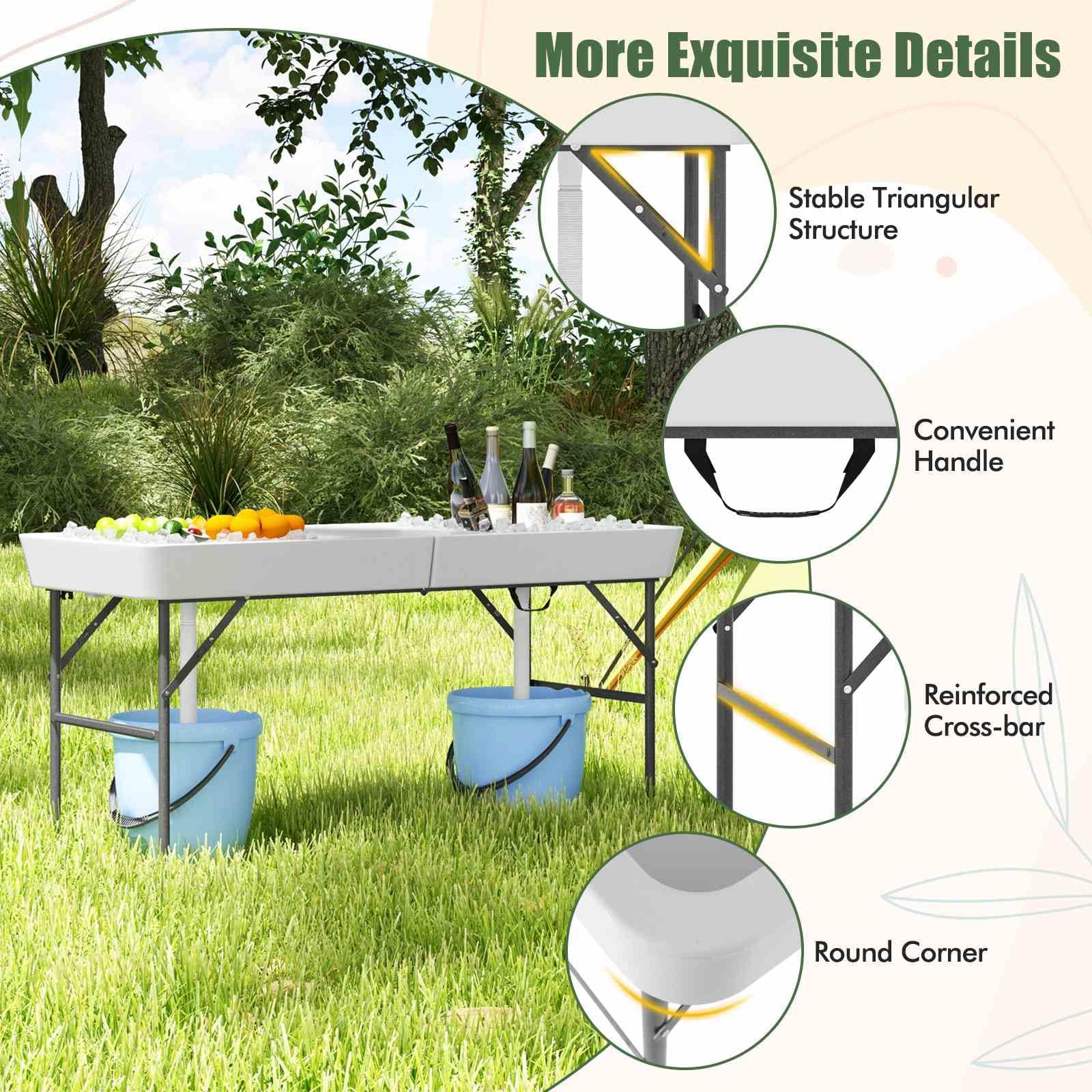 1.5M Folding Ice Cooler Table, Outdoor Chilling Table w/Double Sinks