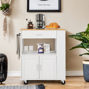 Giantex Kitchen Island Trolley, Rolling Kitchen Serving Trolley w/ 3 Spice Racks, Drawer, Open Shelf & Large Cabinet
