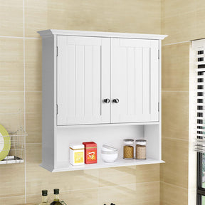 Giantex Bathroom Wall Cabinet, Wooden Hanging Cabinet w/Doors & Shelves, White