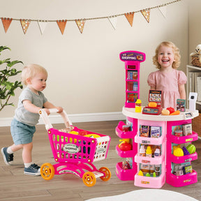 76PCS Supermarket Playset, Kids Pretend Play Grocery Store Set with Shopping Cart