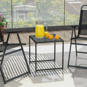 Patio Tempered Glass End Table with Metal Frame for Poolside