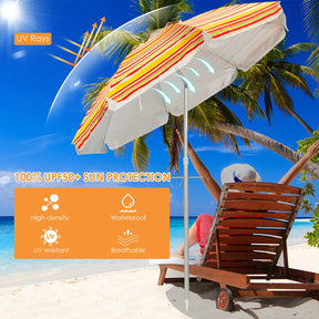 198cm Beach Umbrella w/Sand Anchor, Outdoor Patio Umbrella w/Push Button Tilt & UPF 50+ Protection