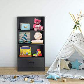 Giantex 4-Tier Storage Shelf, Wood Bookcase w/ Storage Drawer and Anti-toppling Device, Floor Standing Bookshelf