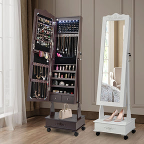 Giantex Jewelry Armoire with Full Length Mirror, Standing Lockable Jewelry Cabinet with Built-in LED Lights