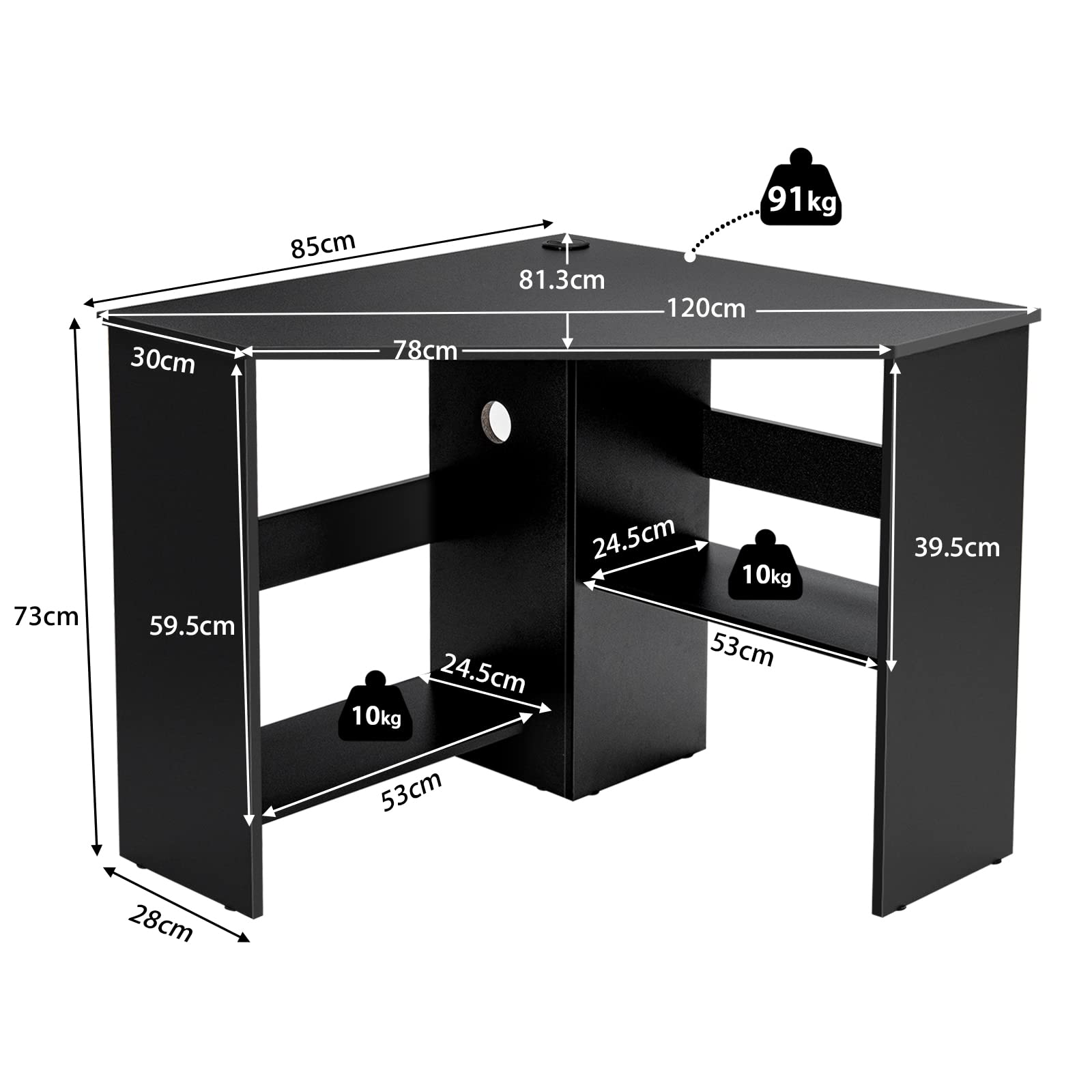 Compact Corner Desk, Corner Study Working Table