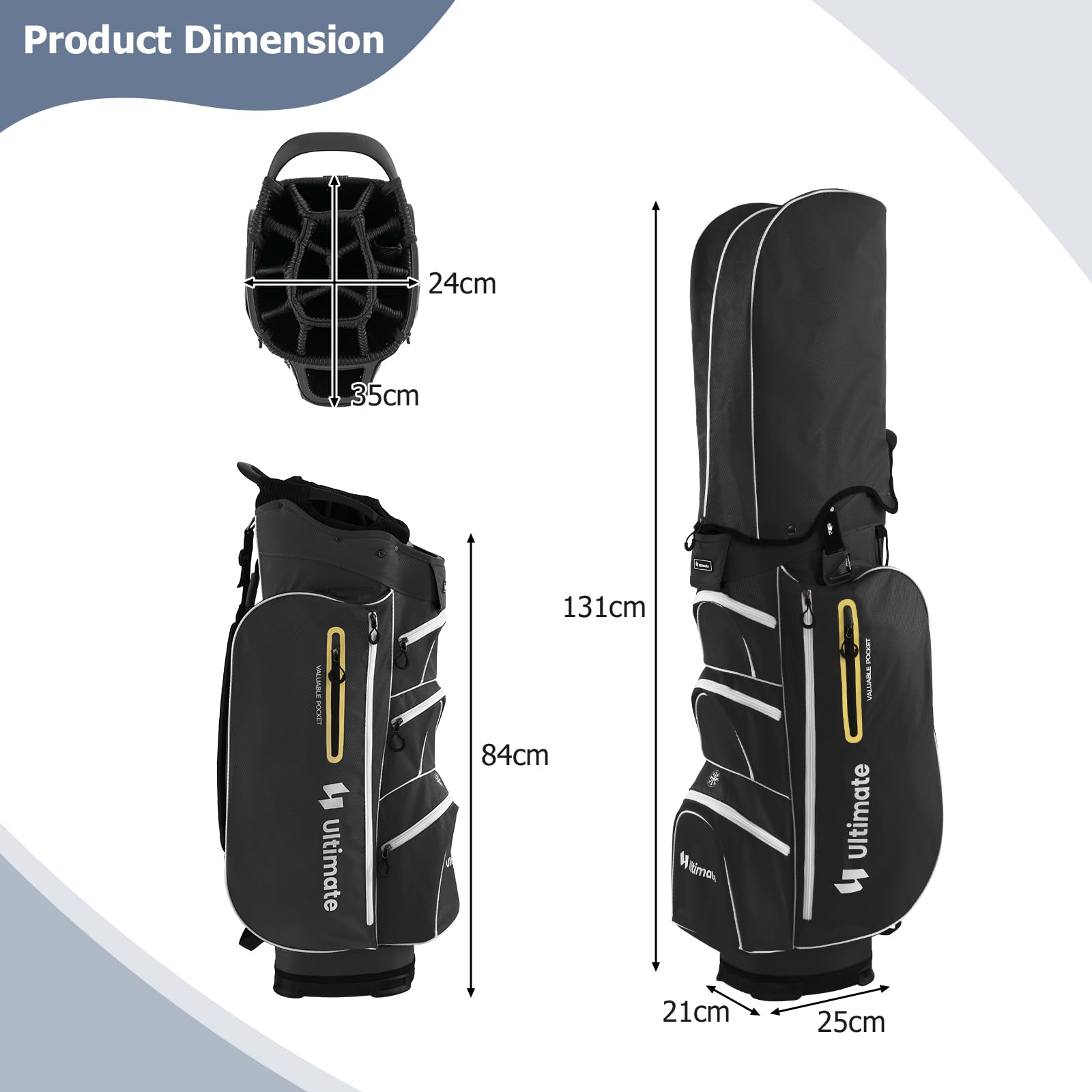 Golf Cart Bag, Golf Club Bag w/ 15 Way Top Dividers Including Individual Putter
