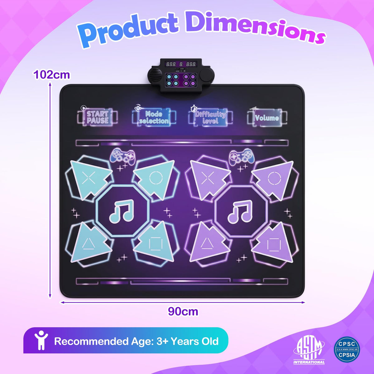 Kids Dance Mat, Electronic Playmat w/4 Modes & 3 LED Speeds 