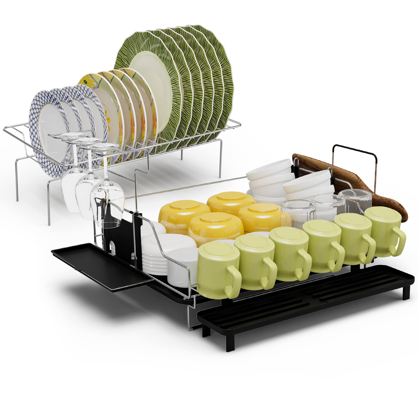 Giantex 2-Tier Dish Drying Rack, Detachable Dish Drainer Rack with Cutlery Holder & Cutting Board Holder