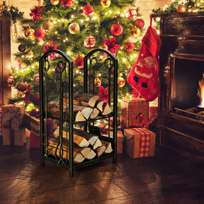 Giantex Firewood Rack with 4 Fireplace Tools Wrought Iron Log Storage Rack