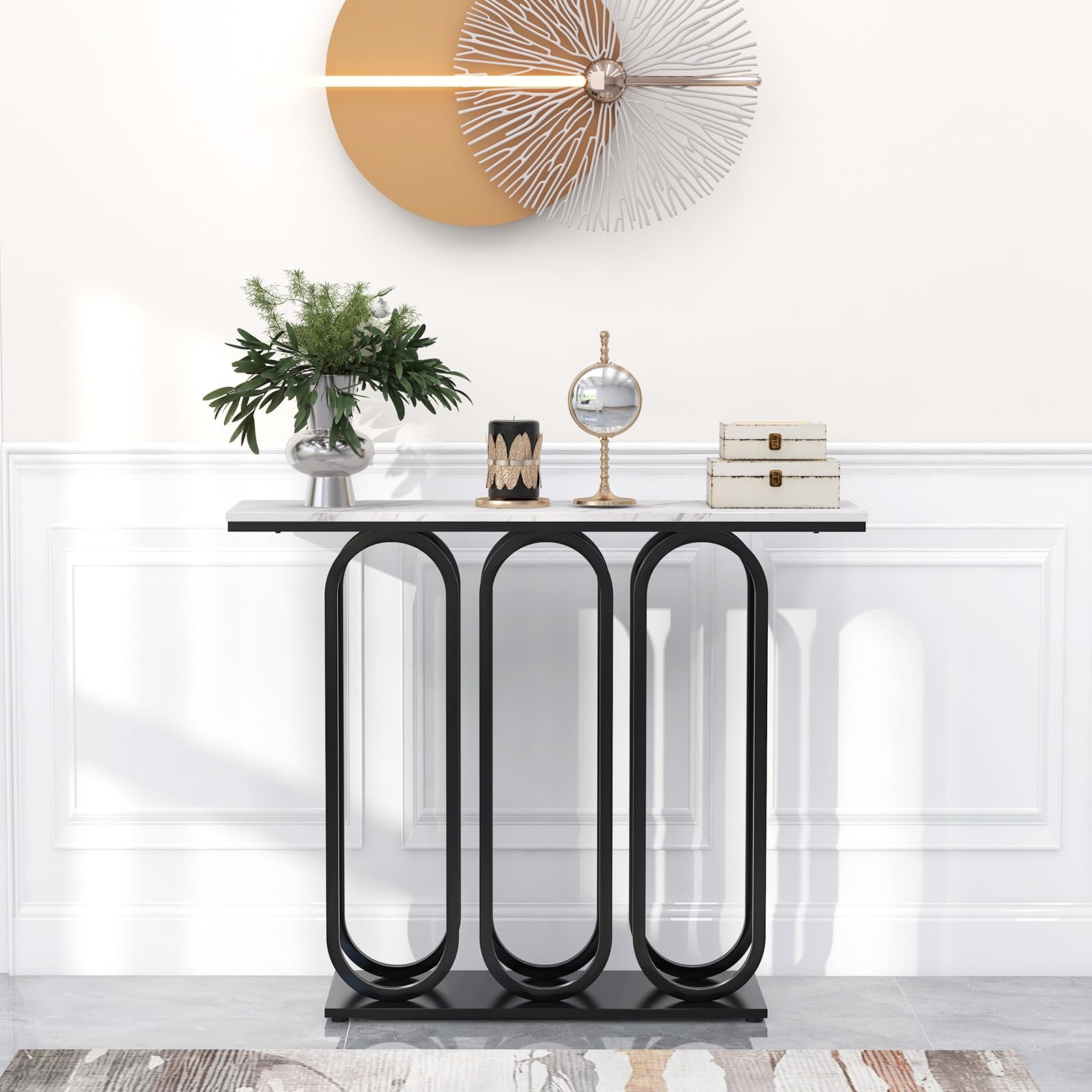 Giantex 100 cm Console Table, Faux Marble Entryway Table with Adjustable Foot Pads
