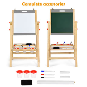 BABY JOY Kids Art Easel, 3-in-1 Wooden Toddler Easel w/Paper Roll, Storage Tray, Eraser