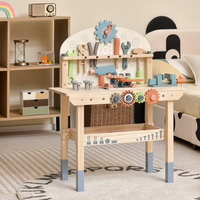 Kids Tool Bench, Wooden Pretend Workbench w/63 Toy Tools and Accessories