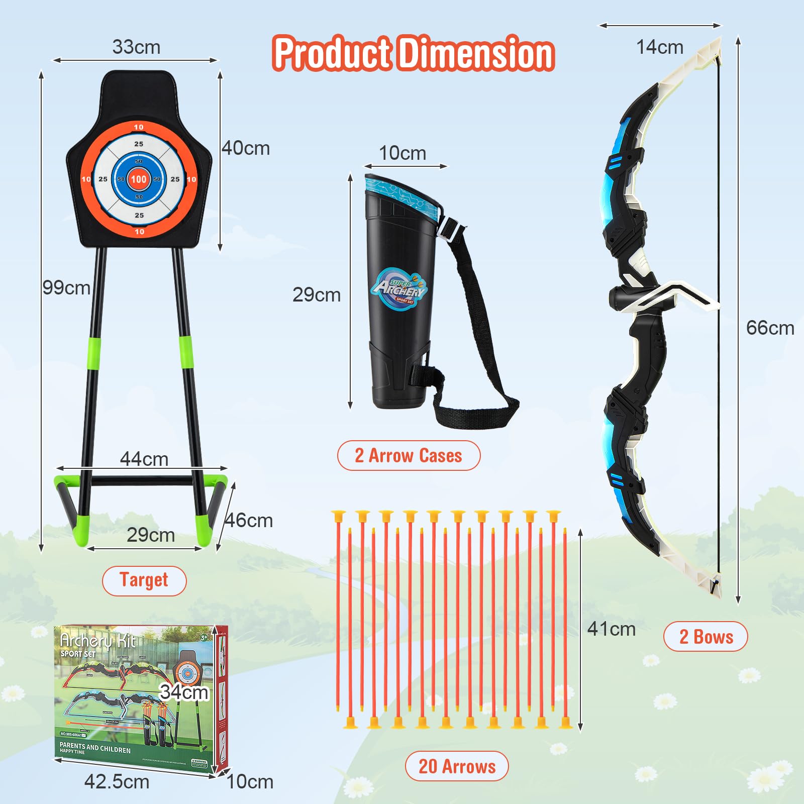 Youth Archery Bow Set, Bow and Arrow Toys for Kids with LED Light Up Bow, 20 Suction Cup Arrows