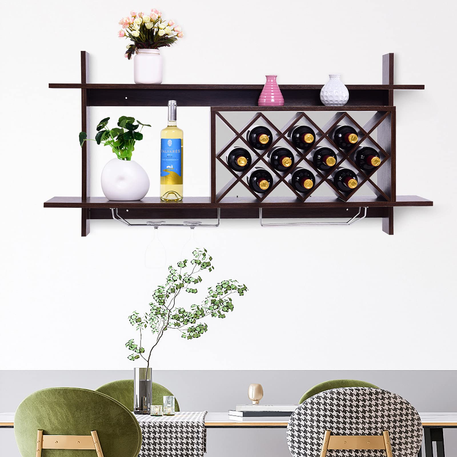 Giantex Wall-mounted Wine Rack, Modern Wine Shelf Organizer