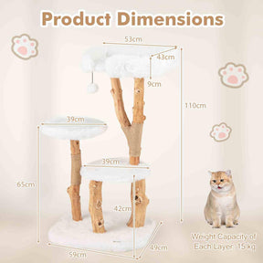 Solid Wood Cat Tree, Modern Wooden Cat Tower w/Perch