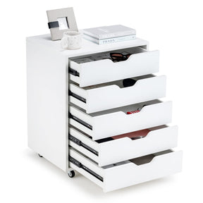 5-Drawer Chest of Drawers Wooden Dresser Chest, Mobile Lateral Filing Cabinet with Wheels