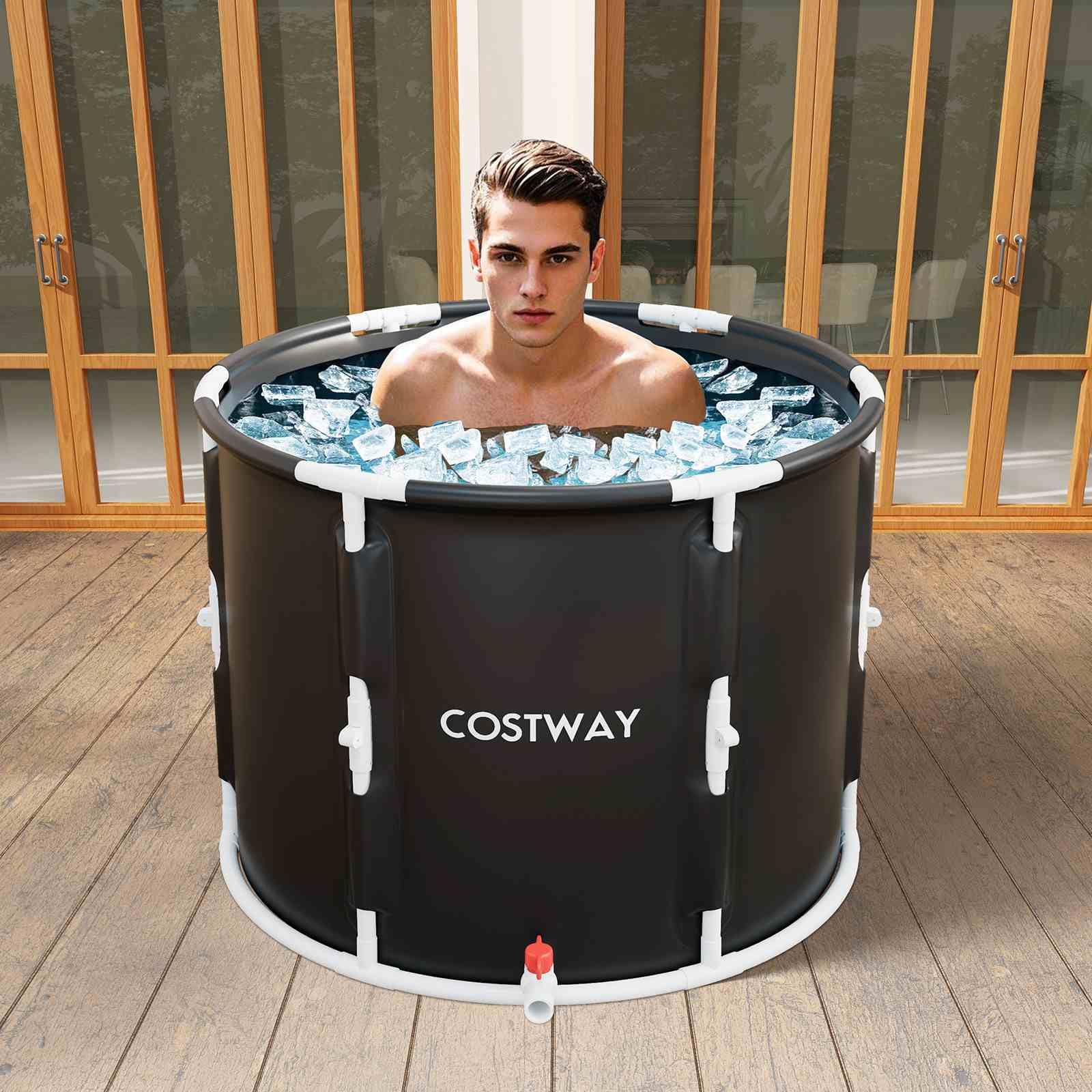 Ice Bath Tub for Adult, Outdoor Ice Plunge Tub w/Lid, Foldable Athletes Cold Therapy Tub at Home Garden Yard