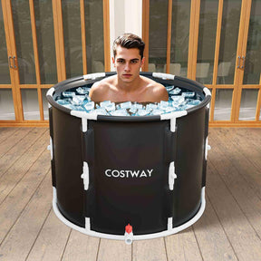Ice Bath Tub for Adult, Outdoor Ice Plunge Tub w/Lid, Foldable Athletes Cold Therapy Tub at Home Garden Yard