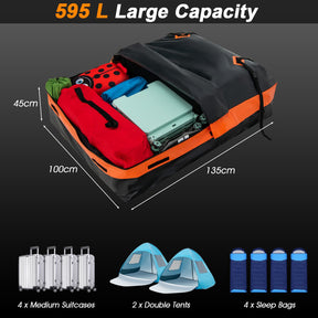 595 L Rooftop Cargo Carrier, Waterproof Car Roof Bag for All Vehicles with/Without Rack