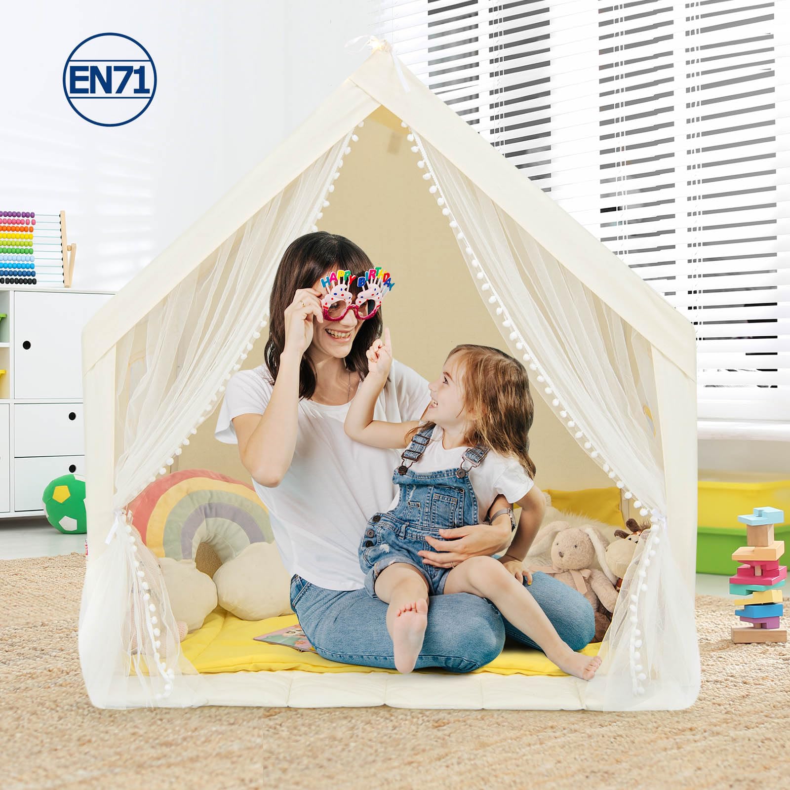 Large Play Tent, Kids & Toddlers Playhouse with Washable Cotton Mat