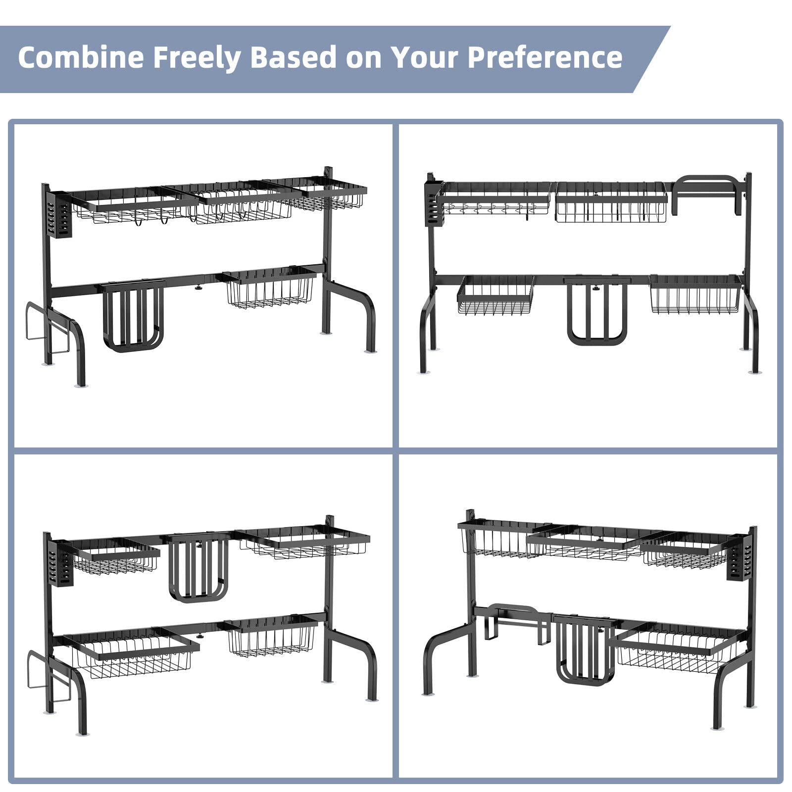 Giantex Dish Drying Rack Over Sink Drainer Cup Plate Holder w/ 8 Hooks Kitchen Organizer, Black