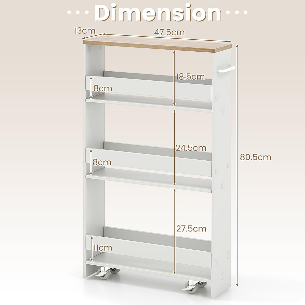 Slim Storage Cart w/Handle, 4-Tier Slide Out Utility Cart, Shelving Unit Organizer Trolley for Narrow Places
