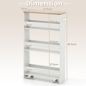 Slim Storage Cart w/Handle, 4-Tier Slide Out Utility Cart, Shelving Unit Organizer Trolley for Narrow Places