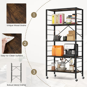 Giantex 5-Tier Foldable Shelving Unit, Heavy Duty Metal Shelves with Detachable Wheels
